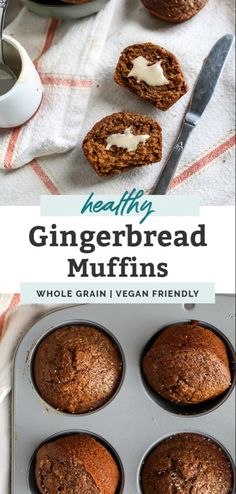 healthy gingerbread muffins in a muffin tin