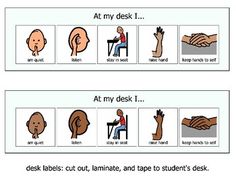 Print, laminate, and tape onto students' desk for easy access and visual reminders. For the reward chart, you can use the check mark tokens, or draw in checkmarks during your lesson with adry erase marker. As the student exhibits appropriate classroom behaviors, you can discretely reward a checkmark without drawing too much attention from peers. The blue desk labels can be used the same way-- tape to student desks and point to pictures as subtle reminders to the student as needed. Includes:-4 options for desk labels-2 token board options-check mark tokens-reward tokens Token Boards, Sped Classroom, Life Skills Classroom, Token Board, Self Contained Classroom, Visual Schedules, Visual Strategy, Special Education Elementary, Check Mark