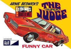 an advertisement for the movie, the judge featuring a red car with yellow stripes on it