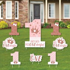 pink princess 1st birthday party yard decorations