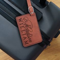 - Our leatherette luggage tags offer the look and feel of genuine leather at a fraction of the price. - Each tag Includes removable white paper insert has lines for Name, Address & Phone. - Each tag has a matching color strap that has a silver buckle. - Laser Engraved on one side of luggage tags. - This item is professionally engraved by me at my shop in Orange County, CA. - These luggage tags are lightweight and super easy to keep clean. - This richly textured, synthetic material is water resis Brown Leather Travel Accessories As Gift, Personalized Brown Luggage Tag For Travel, Gift Brown Leather Luggage Tag, Brown Luggage Tag For Gifts, Brown Leather Luggage Tag Gift, Brown Leather Luggage Tag For Personal Use, Wedding Luggage Tags, Wedding Luggage, Luggage Tags Wedding