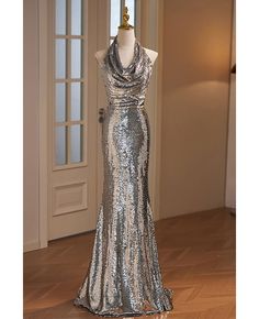 Get 10% off now! Buy silver long halter sparkly mermaid formal dress at cheap price online. Free stable shipping and pro custom service since 2009. Silver Prom Dress Luulla, Luxury Silver Mermaid Dress For Party, Silver Dress Formal Maxi, Luxury Sparkling Mermaid Hem Dress, Long Silver Prom Dresses, Luxury Metallic Evening Dress For Prom, Runaway Silver Dresses, Glitter Silver Long Dress, Silver Snow Dress