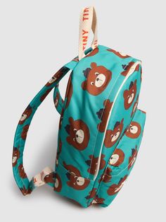 Height: 40cm Width: 35cm Depth: 15cm. Double adjustable padded straps. Single top handle. Top zip closure. Logo detail. All over print placement may vary. One front zip pocket Green Girl, Walker Shoes, Tiny Cottons, Print Placement, Bear Print, Stella Mccartney Kids, Kids Branding, Swim Accessories, Cotton Bag