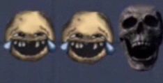 three skulls with mouths and teeth are shown in an image that appears to have been altered