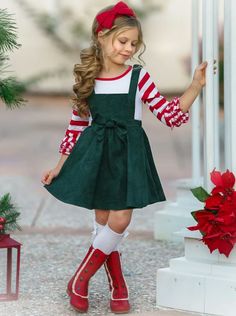 Kids Christmas Dress, Mini Outfit, Kids Christmas Outfits, Girls Christmas Outfits, Elf Clothes, School Birthday, Girls Christmas Dresses, Play Dress, Photoshoot Outfits