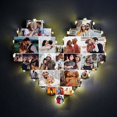 a heart shaped photo collage made up of many different people's faces and lights