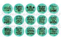 twelve green watercolor circles with the words be brave to shine on them