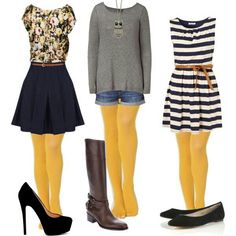 Mustard tights ..cute Mustard Tights Outfit, Mustard Tights, Colourful Tights, Coloured Tights, Estilo Gossip Girl, Pastel Dresses, Yellow Tights, Colored Tights Outfit, Tights Outfits