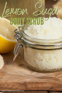 Homemade Lemon Body Scrub with Essential Oil - The Birch Cottage Wax Recipe, Diy Sugar Scrubs, Sugar Scrub Homemade Recipe, Easy Sugar Scrub, Homemade Sugar Scrub, Lemon Scrub, Lemon Sugar Scrub