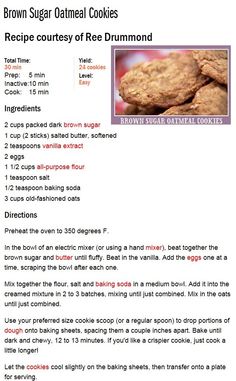 a recipe for brown sugar oatmeal cookies is shown in the bottom right corner