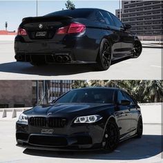 two pictures of the same black car in different stages of being painted to look like it is