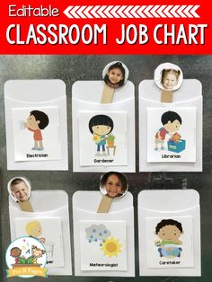 the classroom job chart for children with pictures on it