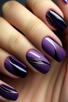 Purple Nail Art, Purple Nail Designs, Purple Nail, Her Nails, Nail Designs Glitter, Classy Nails