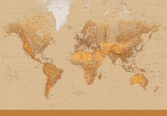 a large map of the world is shown in gold