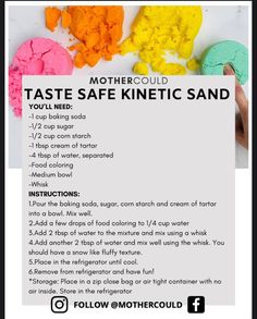 the instructions for how to make homemade rainbow colored doughnuts with text that reads, mother could taste safe knitic sand