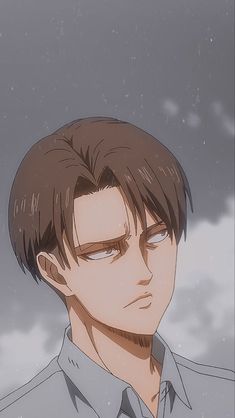 a man with brown hair and blue eyes staring at something in the sky behind him