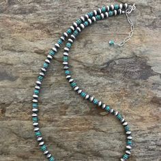 Sterling Silver Turquoise Bead Necklace. 22 Inch Navajo Pearl Necklace, Western Turquoise Beaded Necklace With Round Beads, Western Turquoise Round Beads Jewelry, Turquoise Western Jewelry With Round Beads, Western Style Turquoise Round Beads Jewelry, Turquoise Western Style Round Beads Jewelry, Navajo Pearls, Diy Bracelet Designs, Turquoise Bead Necklaces