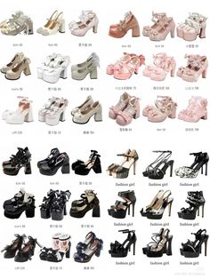 Different Types Of High Heels, Gyaru Shoes, Pink Black Outfit, Coquette Heels, Coquette Shoes, 일본 패션, Stylish Footwear, Fashion Shoes Heels, Cute Shoes Heels