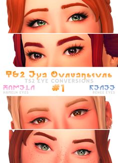 three different types of eyes and eyebrows for the female character in the video game life is strange