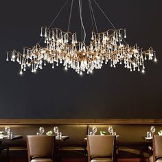 New Style Extra Large Brass Branch Chandelier Light Crystal Drops Pendant Lamp For Living/ Dining Room Dining Table Pendant Light, Pendant Living Room, Chandeliers Dining Room, Table Pendant Light, Hall Lamps, Room Light Fixtures, Home Bar Rooms, Branch Chandelier, Dining Table In Living Room