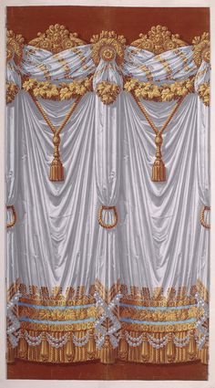 an ornate curtain with gold trim and tassels