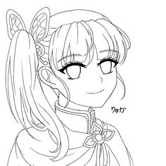 a drawing of a girl with long hair and big eyes, wearing a bow around her neck