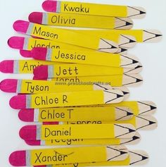 a group of pencils with names on them