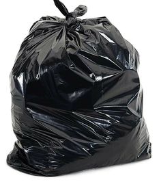 a black trash bag on a white background