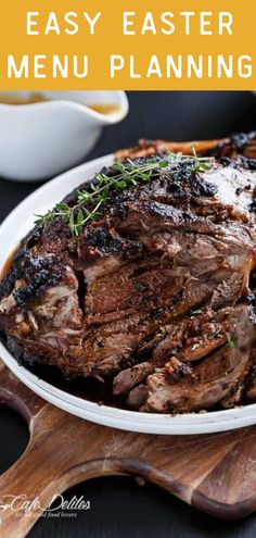 an image of a steak on a plate with the words easy easter menu planning over it