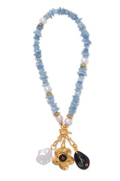 Behold our Mood Necklaces collection-- a joyous way to mix, match, and layer a look that's perfectly unique to you. Shop a special selection of chains and semi-precious necklace bases, choose from our bespoke baubles and charms, and combine to create your signature piece! The Mood Necklace in Aquamarine features rich blue beads punctuated by freshwater pearls and a gold-plated toggle closure. Shop our assortment of Mood Necklace Charms here. Gold-plated brass, aquamarine, freshwater cultured pea Single Strand Aquamarine Jewelry Gift, Light Blue Single Strand Jewelry For Jewelry Making, Luxury Pearl Charm Necklace In Fine Jewelry Style, Luxury Light Blue Necklace For Gift, Fine Jewelry Light Blue Pendant Necklace, Light Blue Pendant Necklace Fine Jewelry, Luxury Delicate Pearl Charm Necklace, Luxury Gemstone Charm Necklace, Exquisite Pearl Charm Necklace