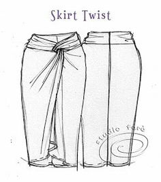 two women's pants with ties on each side and the words, skirt twist