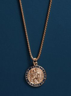 "Men's Necklace Gold Saint Christopher Round Medal - 14k Gold Filled chain with Vermeil Gold Dark Navy enamel pendant / Christmas Gifts for him The name \"Christopher\" means Christ-bearer, and alludes to the legend of the man carrying the Christ Child across the river. St. Christopher is the patron saint of travelers and of children. Chain: Round Box 1.8 mm Clasp: 14k gold filled lobster clasp Chain: 14k gold filled Pendant: Vermeil Gold with Dark Navy Blue enamel Pendant: 20 mm diameter Length Men's Necklace Gold, Gold Necklace For Men, St Christopher Necklace, Stainless Bracelet, Mens Gold Jewelry, St Christopher, Saint Christopher, Round Box, Crafts Jewelry