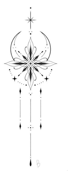 a black and white drawing of a flower with stars on it's petals, surrounded by arrows