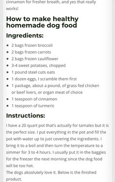 the instructions for how to make healthy homemade dog food