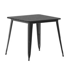 a black table with two legs and a square top on an isolated white background,