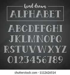 chalkboard type font and numbers on the blackboard with chalk effect, hand drawn