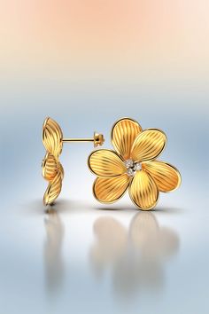 Italian 18k gold earrings, 18 or 14k diamond earrings made in Italy in real solid gold with natural diamonds. Italian fine jewelry 22 mm diameter beautiful flower earrings crafted in polished and raw solid gold F U L L ∙ D E T A I L S ❥ Karat: 18k or 14k ❥ Gold Color: yellow gold ❥ Gold Weight: approximately 8 grams in 18k and 7 grams in 14k ❥ Stone Type: Natural Conflict Free Diamonds ❥Stone Shape: Round ❥ Diamond Clarity: VS ❥ Diamond Color: G ❥ Total Diamond Weight: 0.13ct ❥ Earring back: But Arabesque Jewelry, Diamond Flower Earrings, Italian Gold Jewelry, Gold Flower Earrings, Flower Earrings Gold, 18k Gold Earrings, Gold Jewelry Earrings, Italian Jewelry, Solid Gold Earrings