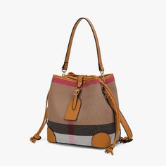 Women's Barrel Bag Cowhide Leather Canvas Stitched Luxury Handbag Large Capacity Designer Shoulder Bag Women's Handbag Fall Travel Bucket Bag With Detachable Strap, Brown Bucket Box Bag For Errands, Fall Satchel With Leather Handles For Errands, Fall Bucket Shoulder Bag With Detachable Strap, Fall Shoulder Bag With Detachable Strap And Bucket Shape, Trendy Light Brown Satchel With Removable Pouch, Trendy Brown Bucket Bag For Travel, Beige Leather Bucket Bag For Fall, Fall Bucket Satchel With Adjustable Strap