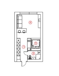 the floor plan for an apartment with two beds and one living room, which is marked in