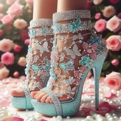 Fairy Heels, Heels For Ladies, Whimsical Shoes, Shoe Hacks, Filipino Fashion, Butterfly Heels, Magic Shoes, Heels Glitter, Fairy Shoes