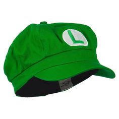 Youth Mario , Luigi Newsboy CapMade of 100% cotton.One size fits most for children with an elastic band closure, fitting up to XS/S (=XS).Youth/Unisex.Crown measures 4 inches deep.Bill measures 2 inches long.Hand wash only.Imported.NEWSBOY Logo design of Mario or Luigi in circular shape is embroidered on the front crown of cap.Crown features circular shaped top.Crown is flexible.Crown is unconstructed.Bill is stiff and pre curved, same color under the bill.8 panels.Our youth Mario and Luigi news Hip Hop Cotton Beanie Hat, Green Cotton Hat For Streetwear, Green Cotton Cap Hat, Green Cotton Cap, Hip Hop Cotton Cap, Green Cotton Hat With Embroidered Logo, Green Cotton Baseball Cap One Size Fits Most, Cotton Beanie With Embroidered Logo, Retro Cotton Flat Cap