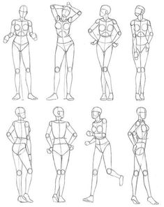 an image of a woman's body in various poses and positions, drawn by hand