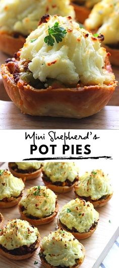 mini shepherd's pot pies with mashed potatoes and parsley on top