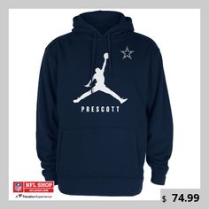 The Men's Jordan Brand Dak Prescott Navy Dallas Cowboys Lockup Pullover Hoodie is the perfect way to show your support for the Dallas Cowboys. Made from a comfortable cotton and polyester blend, this midweight hoodie features a fleece lining for added warmth during chilly game days. Screen print graphics proudly display your allegiance, while the pullover design makes it easy to layer up or down. Whether you're cheering from the stands or simply showing your support, this hoodie is the perfect way to represent the Dallas Cowboys in style. Dak Prescott Dallas Cowboys, Hoodie Jordan, Dallas Cowboys Hoodie, Dak Prescott, Nfl Dallas Cowboys, Hoodies Men Pullover, Sleeveless Pullover, Branded Sweatshirts, Jordans For Men