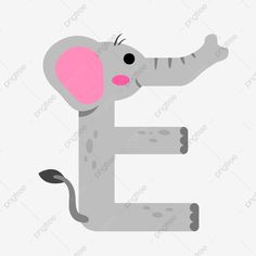 the letter e with an elephant's head sticking out of its trunk and tail