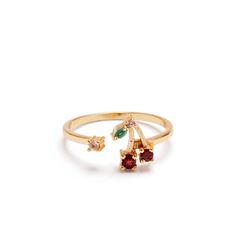 This 90’s Cherry Aesthetic Ring is like a blast from the past! Perfect for anyone looking to add more flavor to their life. So channel your inner 90’s and get that cherry look poppin’! 24k gold plated Sterling silver. Ring size: Adjustable / Charm: 6mm x 10mm garnet, cubic zirconia, and green onyx stones. Cherry Ring, Retro Gold Rings As Gifts, Retro Style Gold Rings For Gifts, Retro Gold Rings For Gifts, Retro Gold Rings For Gift, Aesthetic Rings, Green Onyx Stone, Onyx Stone, Green Onyx