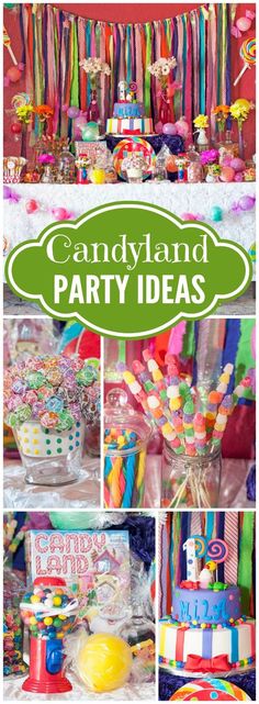 candy land birthday party with colorful streamers and candies