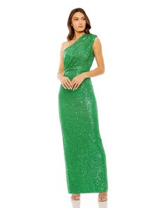 Illuminate the night in our Sequined Ruched One Shoulder Gown, crafted from dazzling sequin fabric, this gown is a show-stopping look. Featuring a chic one-shoulder neckline and sleeveless design, it's your go-to for making a statement at any special occasion. Ieena for Mac Duggal Sequin Fabric (100% polyester) Fully lined One shoulder neckline Sleeveless Gathered one shoulder detail Back vent Concealed back zipper Approx. 62.5" from top of shoulder to bottom hem Available in Green, Orange, Rose Pastel Prom Dress, Quinceanera Dresses Red, Purple Quinceanera Dresses, Designer Formal Dresses, Red Quinceanera Dresses, Quinceanera Dresses Pink, Sequin Formal Dress, Prom Ball Gown, One Shoulder Gown