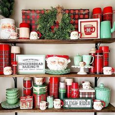 a shelf filled with lots of christmas items