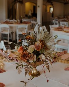 Boho Bouquet with Fall Florals Cheese Cloth Centerpiece, Wedding Centerpieces Terra Cotta, Terra Cotta Bouquet, Terra Cotta Wedding Decor, Boho Chic Wedding Centerpieces, Pampas Grass Centerpiece, Moody Boho Wedding, Orange Wedding Centerpieces, Terra Cotta Wedding